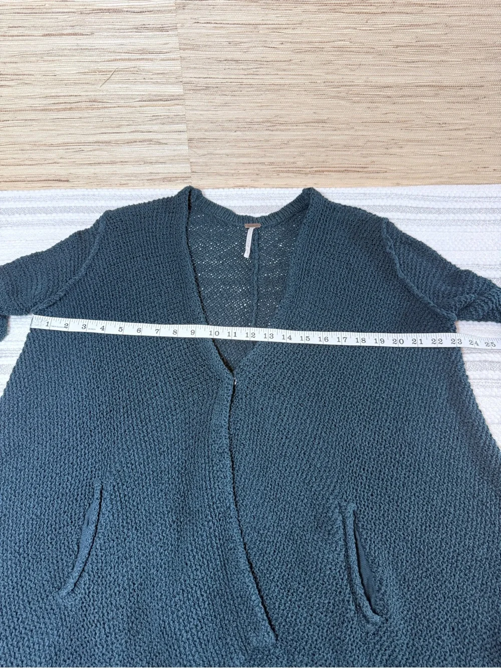 Free People Oversized Knit Cardigan Teal Green Blue Asymmetrical Hem Pockets S